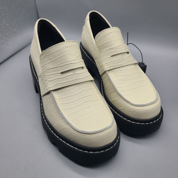 Sorel Joan Now City Women's Loafer Chalk Croc Leather Heel Platform Sz 8 NEW - Picture 2 of 8